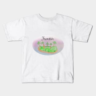 Frontón watercolor Island travel, beach, sea and palm trees. Holidays and vacation, summer and relaxation Kids T-Shirt